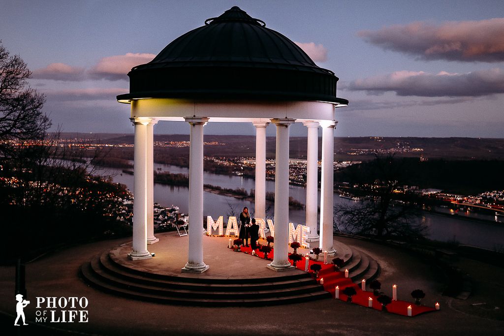 Hollywood Dream proposal at Niederwaldtempel – aerial drone view of decoration setup